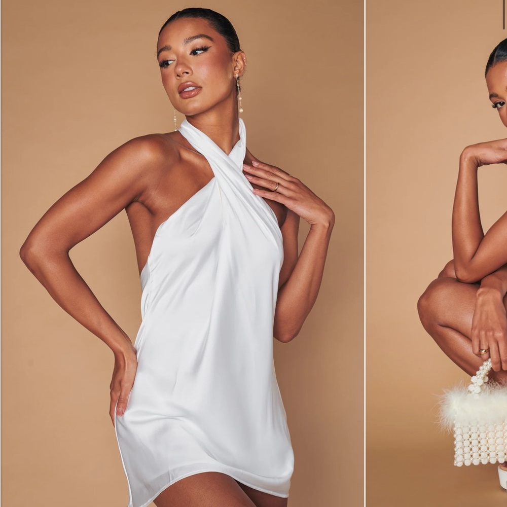 Show Me Your MuMu White Halter Backless Dress